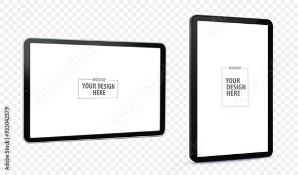 Fototapeta Tablet Computer Vector Mockup Illustration with Horizontal and Vertical Perspective View. Tablet PC Screens Isolated on Transparent Background.