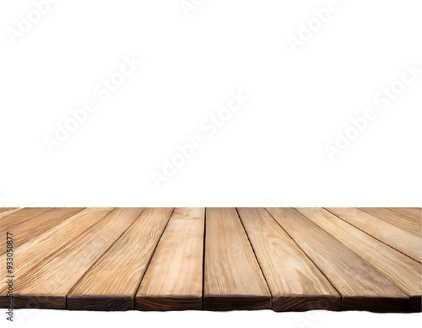 Fototapeta empty wooden table front view on a white isolated background. Generative AI.