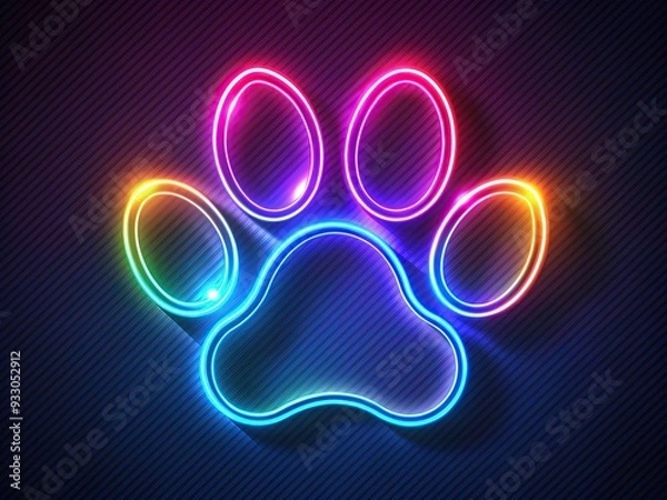 Fototapeta Vibrant neon paw prints glow on a dark canvas, futuristic and bold, capturing attention with their striking contrast and mesmerizing neon light effect.