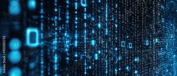 Fototapeta a dark blue background, tech, binary code, cybersecurity,