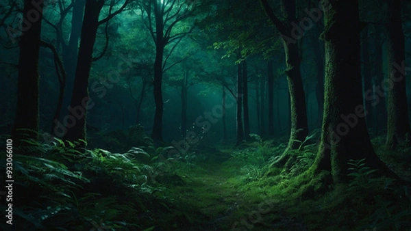 Obraz AI-Generated Fantasy Forest in Deep Green