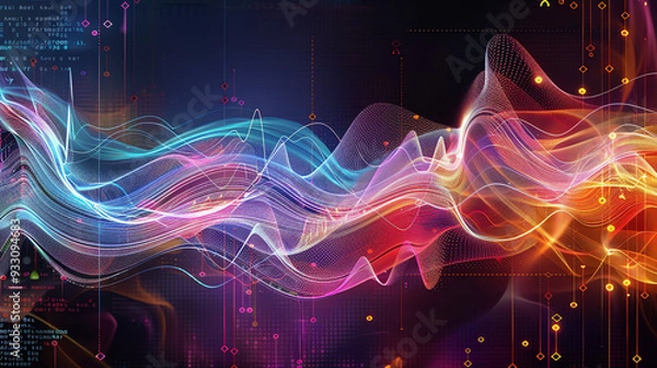 Obraz colorful, flowing lines and patterns with digital elements