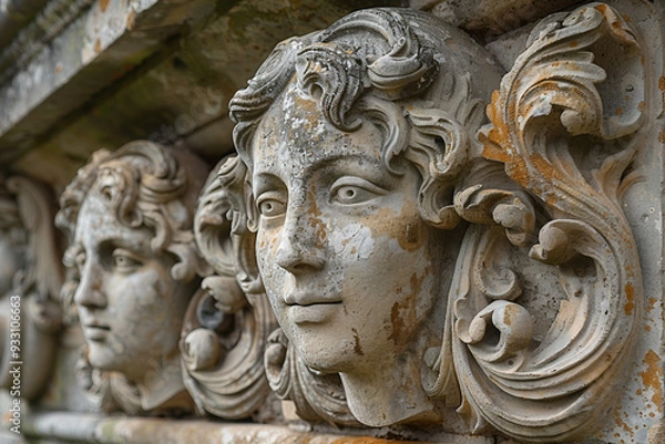 Fototapeta AI generated illustration elegant bas relief on textured wall with gypsum beautiful picture