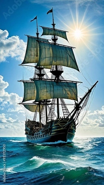 Fototapeta beautiful sailing ship in the sea