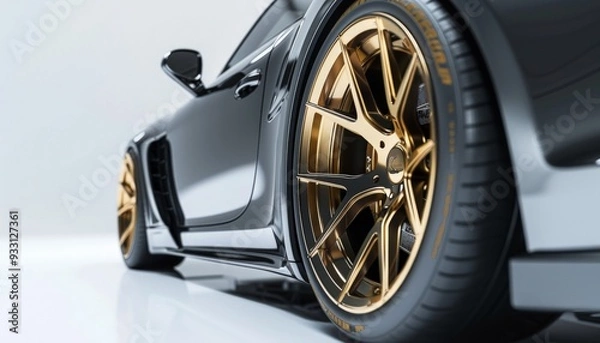 Fototapeta Black Luxury Sports Car with Gold Alloy Wheels.