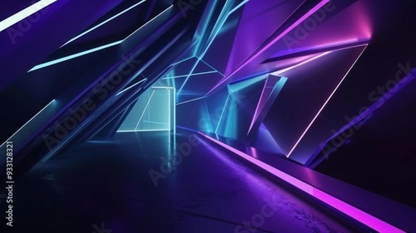 Fototapeta Abstract Neon Light Corridor with Geometric Shapes