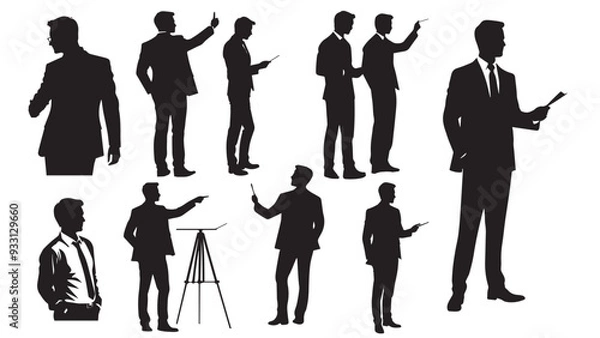 Fototapeta Teacher Silhouette with uniform in different poses against a white background