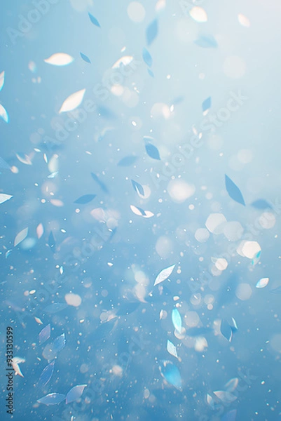 Fototapeta abstract floating leaves in blue light with gentle bokeh and light reflections creating a serene atmosphere