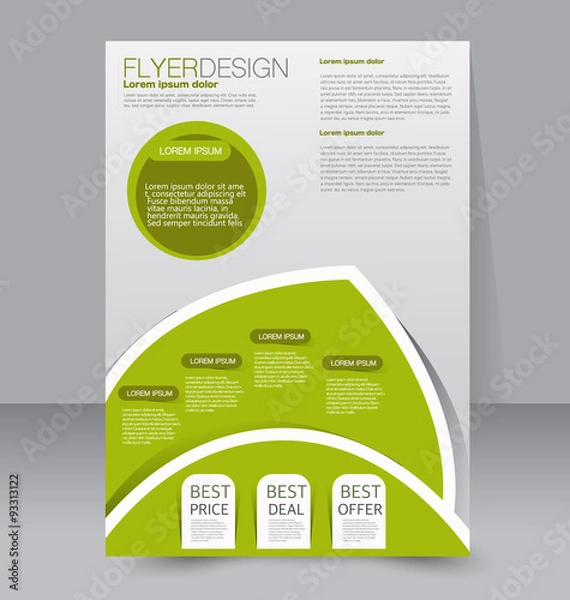 Fototapeta Flyer template. Business brochure. Editable A4 poster for design, education, presentation, website, magazine cover. Green color.