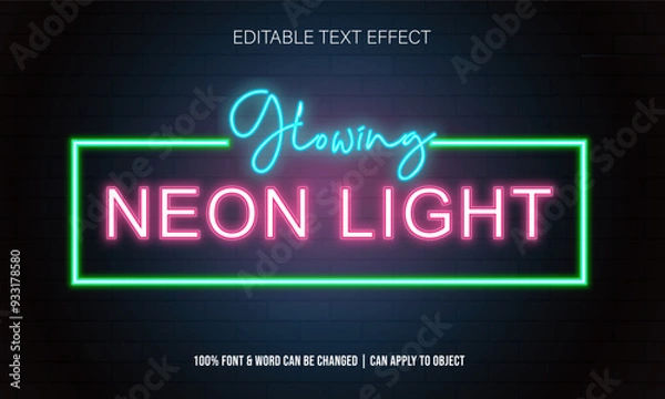 Fototapeta editable neon light text effect