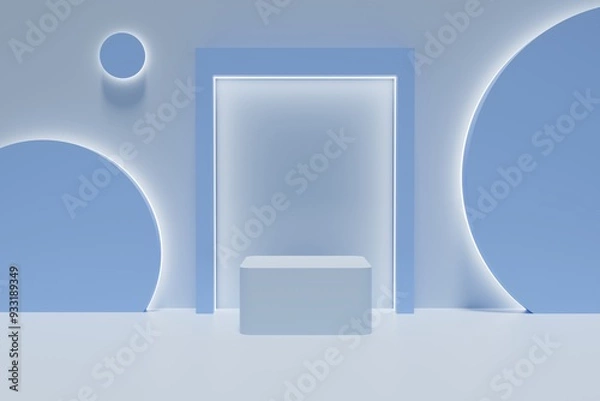 Obraz 3D Render Empty Cube Blue Podium Minimalist Background
