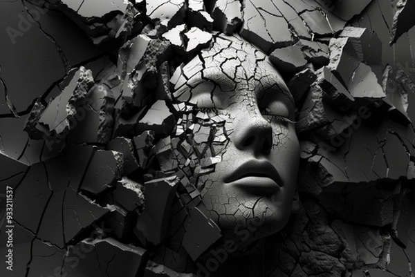 Fototapeta Fragmented Abstract Portrait of a Woman's Face in Bold Black and White High-Contrast Design.