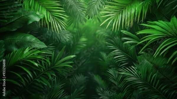 Fototapeta Enchanted Jungle Exploration with Gemstone Vines - Lush Tropical Rainforest Background for Design, 8K Resolution, Detailed Texture