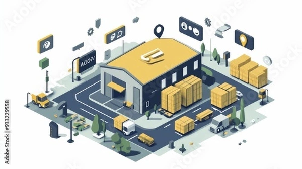 Fototapeta Streamlined Supply Chain Management with Real Time Shipment Updates and Flat Design Logistics Delivery and Distribution Processes for Efficient Business