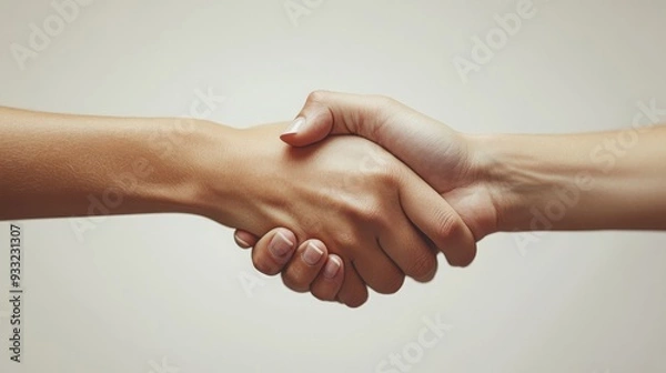 Fototapeta Two individuals exchanging a handshake, symbolizing agreement and mutual respect in a professional setting.