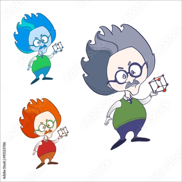 Fototapeta Genius physicist  colored vector sketches