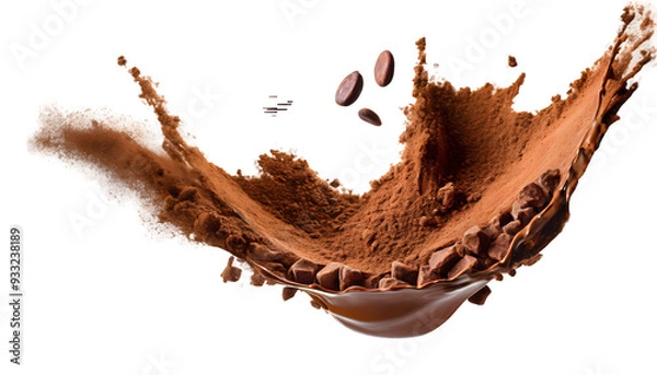 Fototapeta flying cocoa powder Splash on a white isolated background. Generative AI.