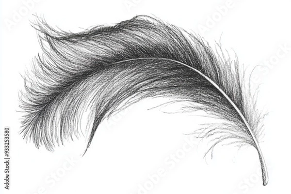 Fototapeta A delicate sketch of a single ostrich feather.