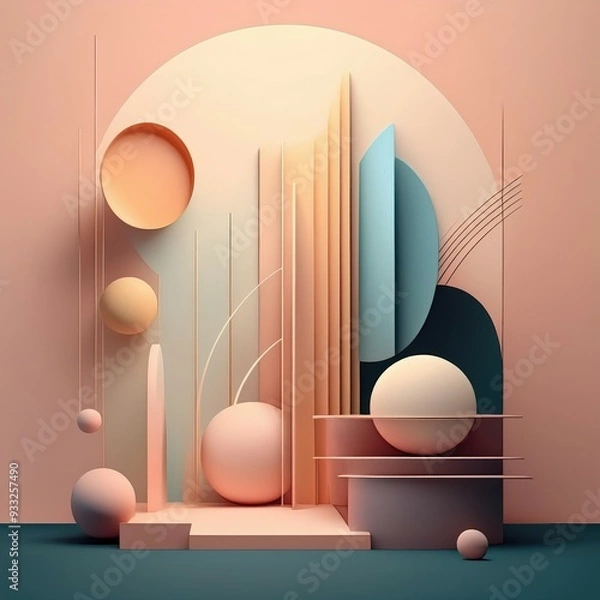 Fototapeta Abstract Geometric Shapes Pastel Color Palette Minimalist Illustration