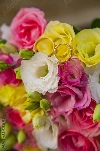 Obraz Букет невесты, кольца молодожёнов.