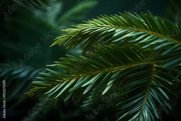 Fototapeta Green spruce branches as a textured background.