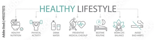 Fototapeta healthy lifestyle - thin line two-tone icon concept vector illustration - nutrition, physical activity and fitness