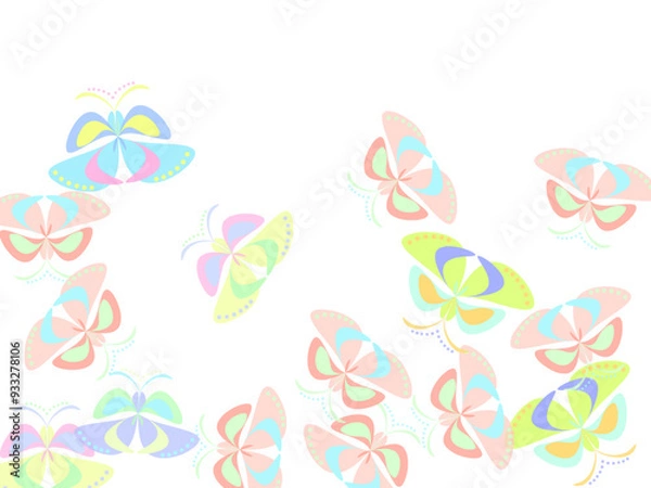 Fototapeta Heart of butterflies Valentine's day card pink butterfly hand drawn design vector.Color flying butterflies seamless pattern. 