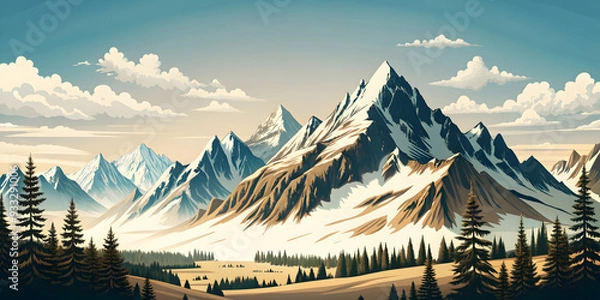 Fototapeta Simple flat vector illustration as Mountain landscape with clear blue sky concept as A breathtaking mountain landscape under a clear blue sky symbolizing the heights of hard work ideal for business pr