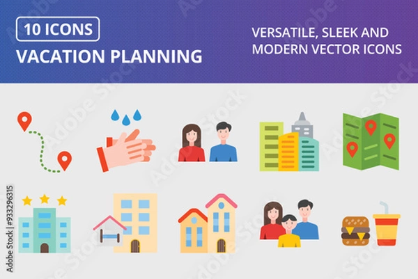Fototapeta Vacation Planning Flat Icon Set