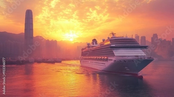 Fototapeta Cruise Ship at Sunset in Hong Kong