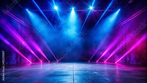 Fototapeta A stage illuminated with vibrant purple and blue lights, creating a dynamic and energetic atmosphere for the performance