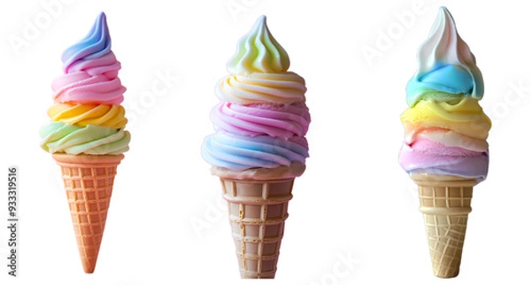 Fototapeta Colorful ice cream cone isolated on transparent background