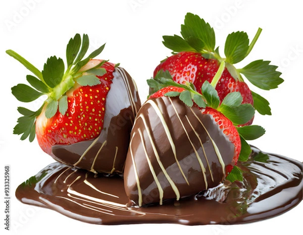 Fototapeta Fresh chocolate covered strawberries on a isolated on white backgroun. Generative AI.
