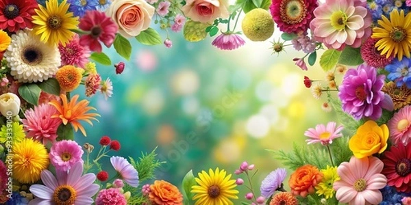 Fototapeta Beautiful background filled with colorful flowers, floral, blooms, garden, petals, nature, vibrant, botany, blossom, spring, fresh