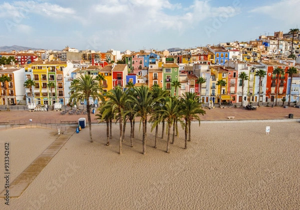 Obraz Drone view of Villa Joyosa colorful beach in Spain, Alicante