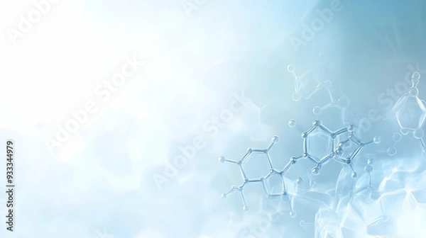 Fototapeta White and light blue medical abstract gradient background with molecules - web banner