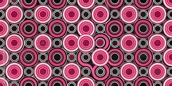 Fototapeta Seamless pattern with pink and black circles, geometric, abstract, background, repetition, design, texture, trendy