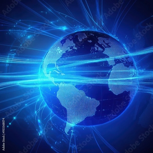 Fototapeta Digital Earth with Data Streams