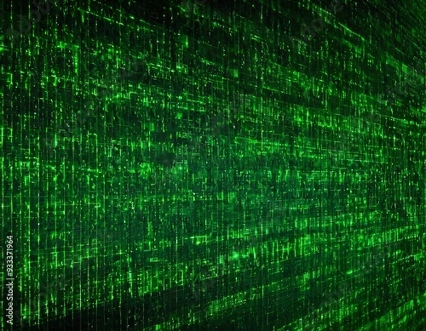 Fototapeta Digital Matrix Grid: High-Tech, Futuristic Abstract Background with Green Code Streams. Ai generated image.