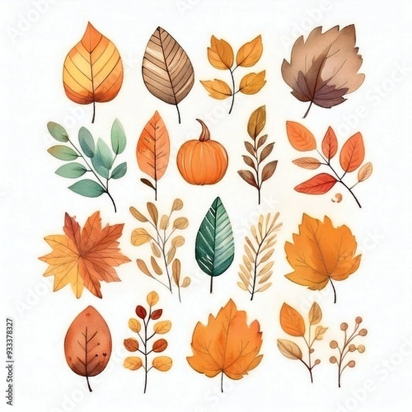 Obraz Watercolor style cliparts on the theme of autumn