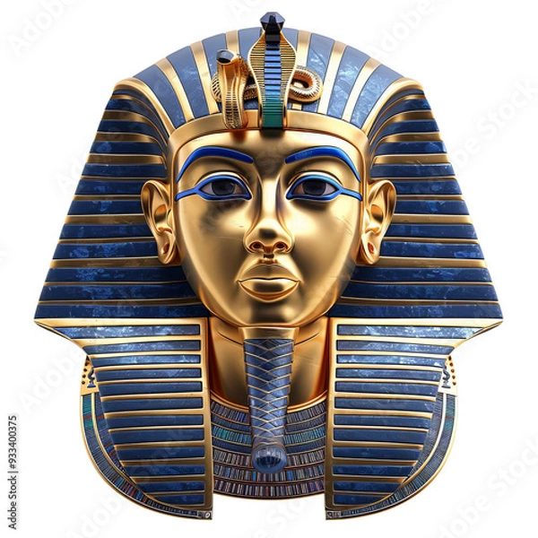 Obraz Golden mask of an ancient Egyptian pharaoh with blue headdress and cobra.