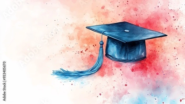 Fototapeta Elegant Graduation Cap with Watercolor Splashes