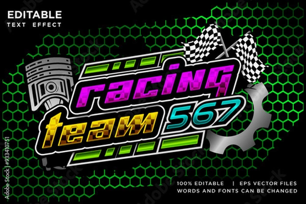 Fototapeta racing speed editable text effect 3d design vector illustration