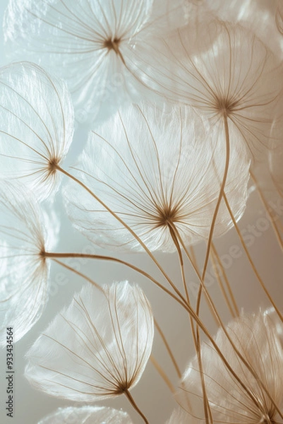 Fototapeta Extreme close-up of delicate dandelion seeds, macro photography