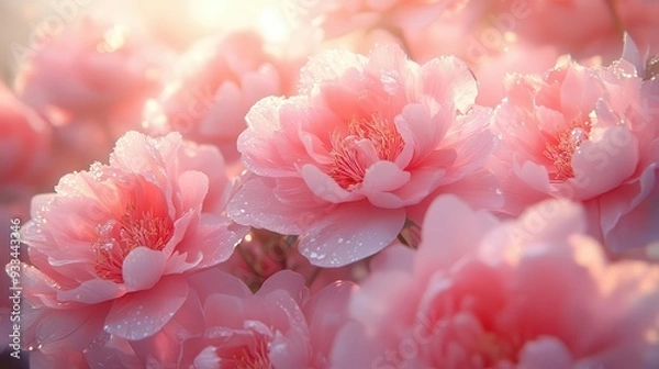 Fototapeta lush arrangement of pink and white peonies in full bloom soft diffused lighting enhances the delicate petals and creates a romantic ethereal atmosphere