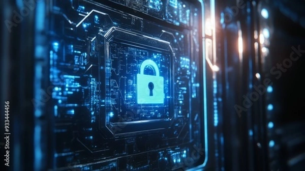 Fototapeta Security concept: Lock on digital screen