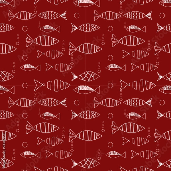 Obraz pattern seamless pattern, fish drawing, cartoon style