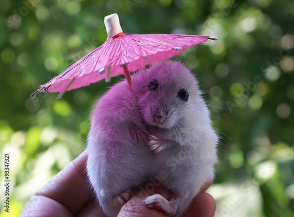 Obraz Hamster with pink parasol