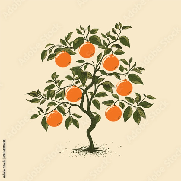 Fototapeta Illustration of a tree with oranges and leaves