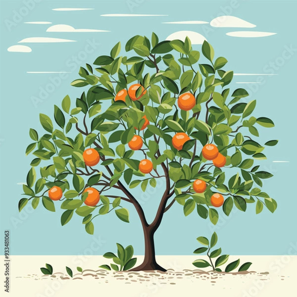 Fototapeta Illustration of a tree with oranges and leaves